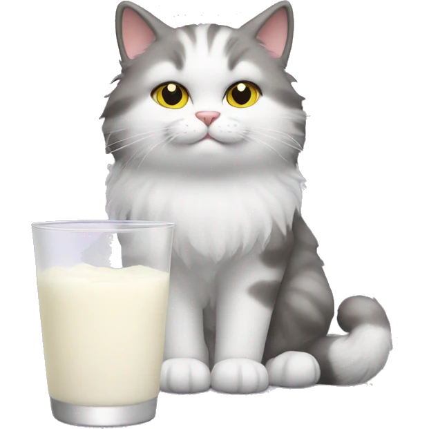 Fluffy cat drinks milk emoji