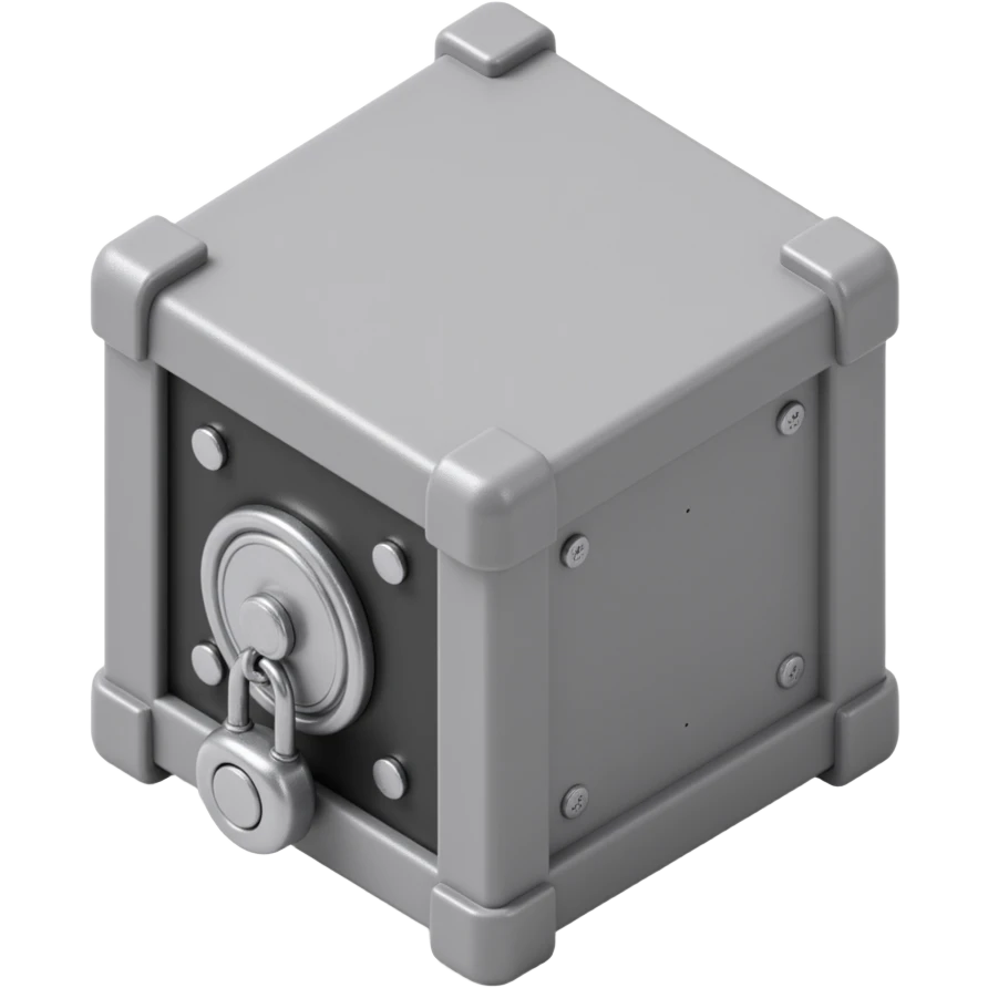 a face-on view of a secure bank vault, skeuomorphism style, realistic metal, shiny lock, 3D look emoji