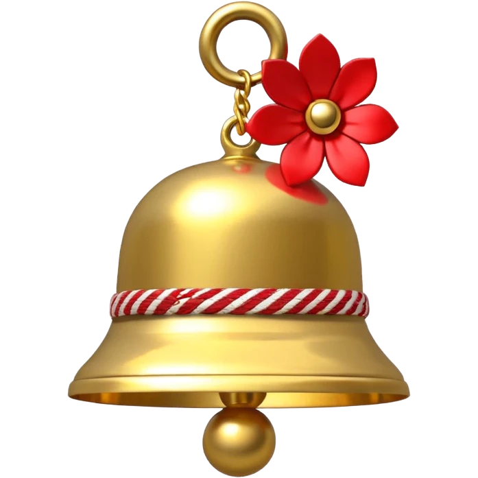 cute round bell with red and white rope and floral decoratons emoji