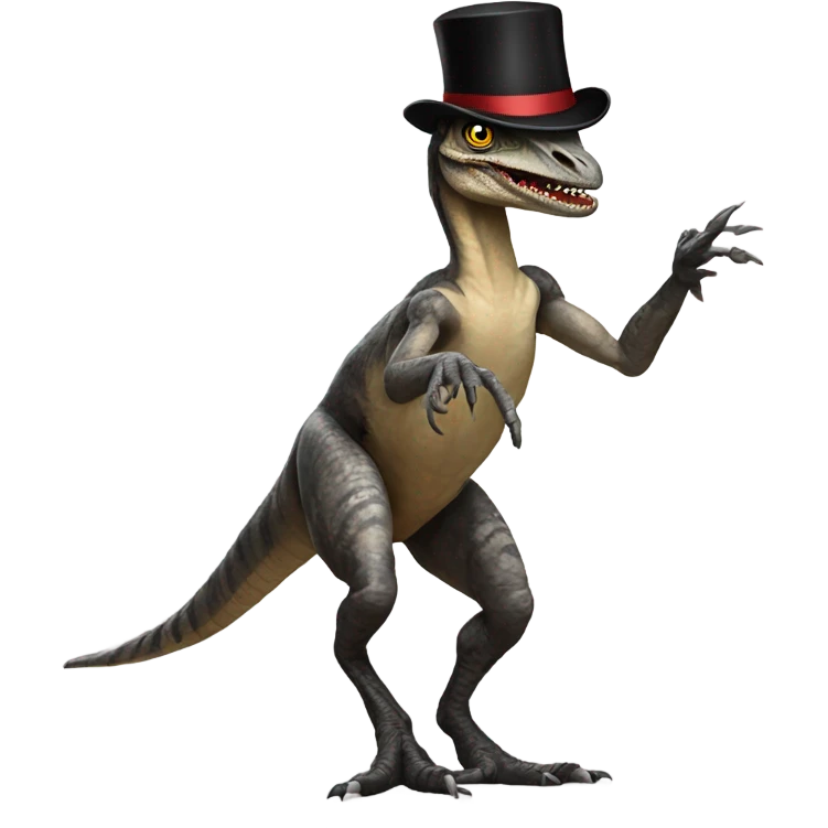 Velociraptor wearing a top hat dancing emoji