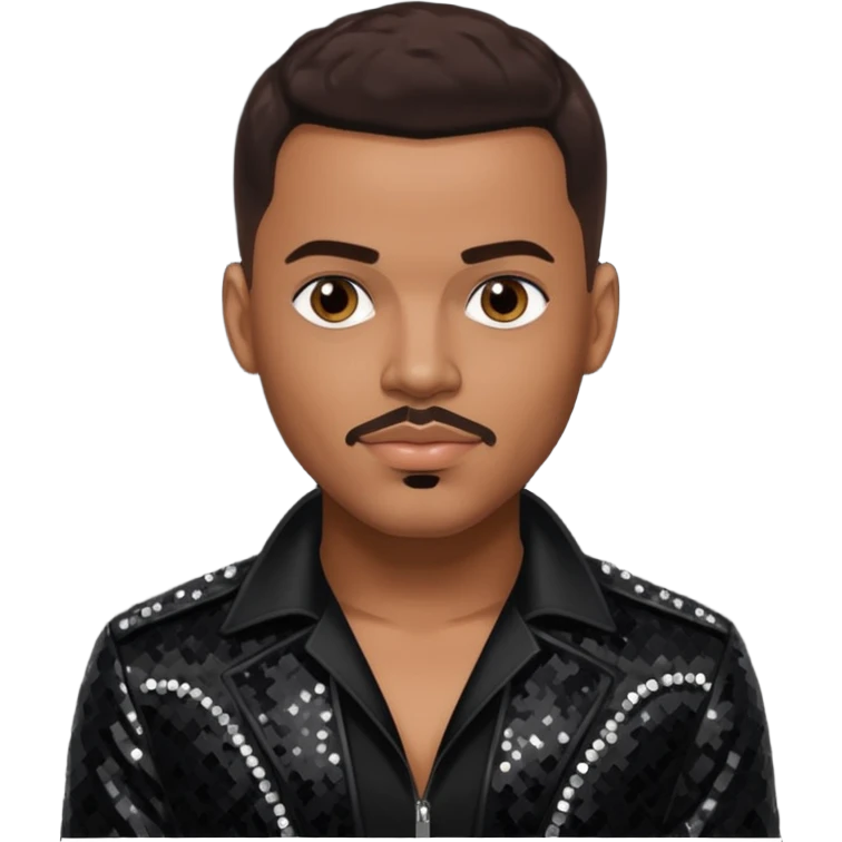 Christopher Williams, R&B Singer with dark brown hair, black sequin outfit emoji