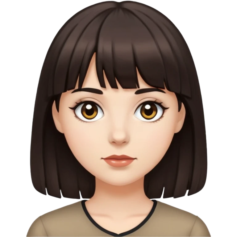 White girl with dark brown hair, bangs, and black eyes emoji