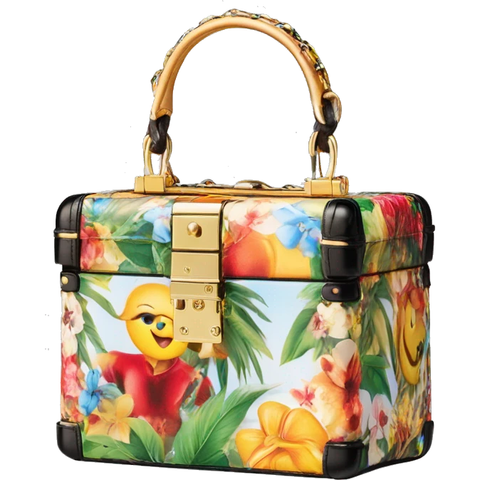 Dolce and Gabbana small box bag with colourful summer print and golden detais 2023 emoji