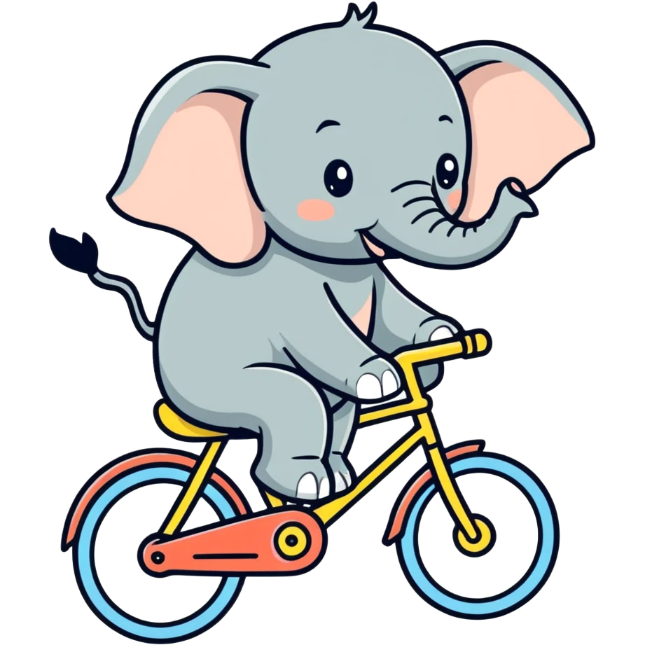 elephant riding a bicycle, cartoonish sticker style emoji