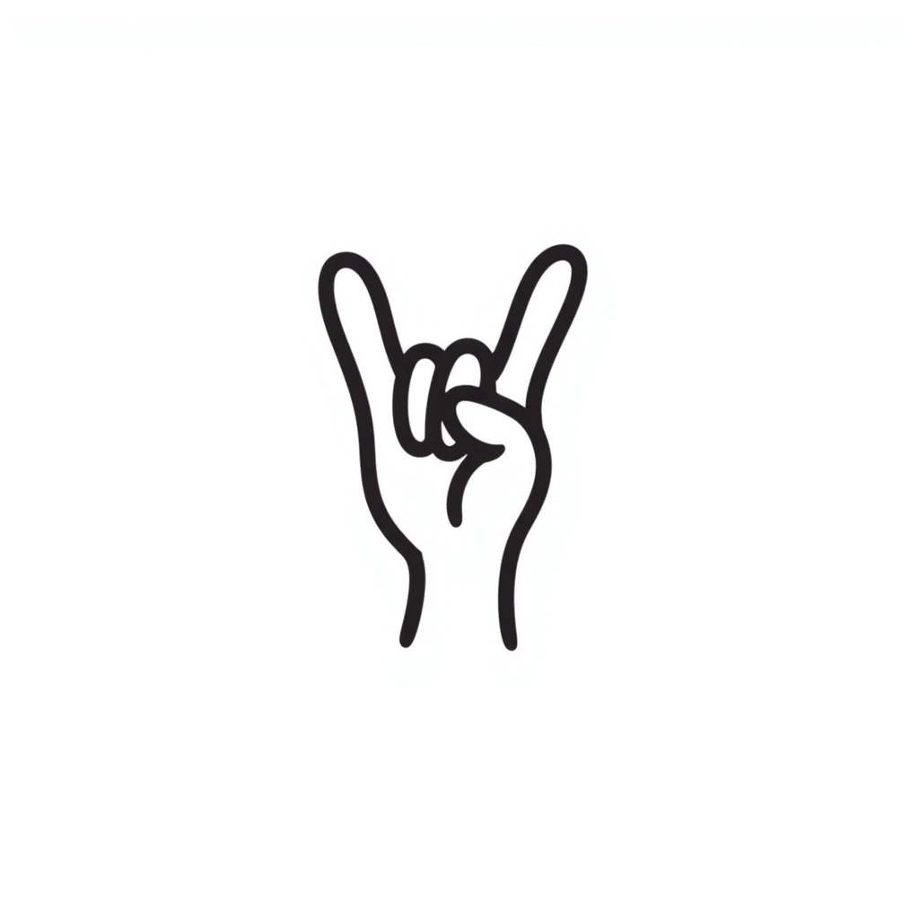 symmetrical hand making rock sign (horns), stylized doodle style, square format, emoji style emoji