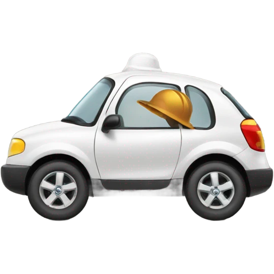 A car wearing a hard hat emoji