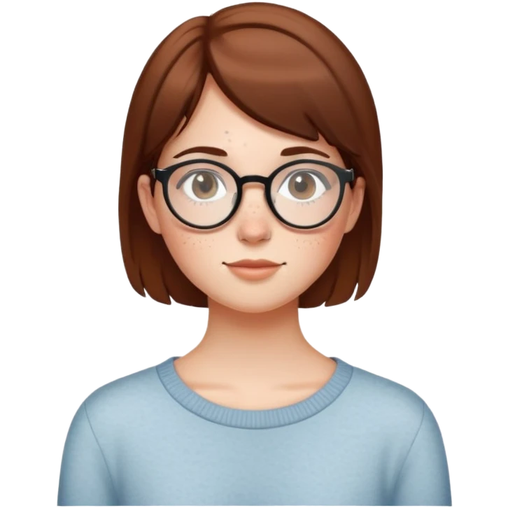 Girl with short brown hair, freckles, and round glasses. emoji