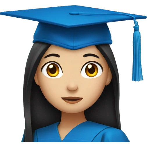asian girl wearing blue graduation cap with long black hair emoji