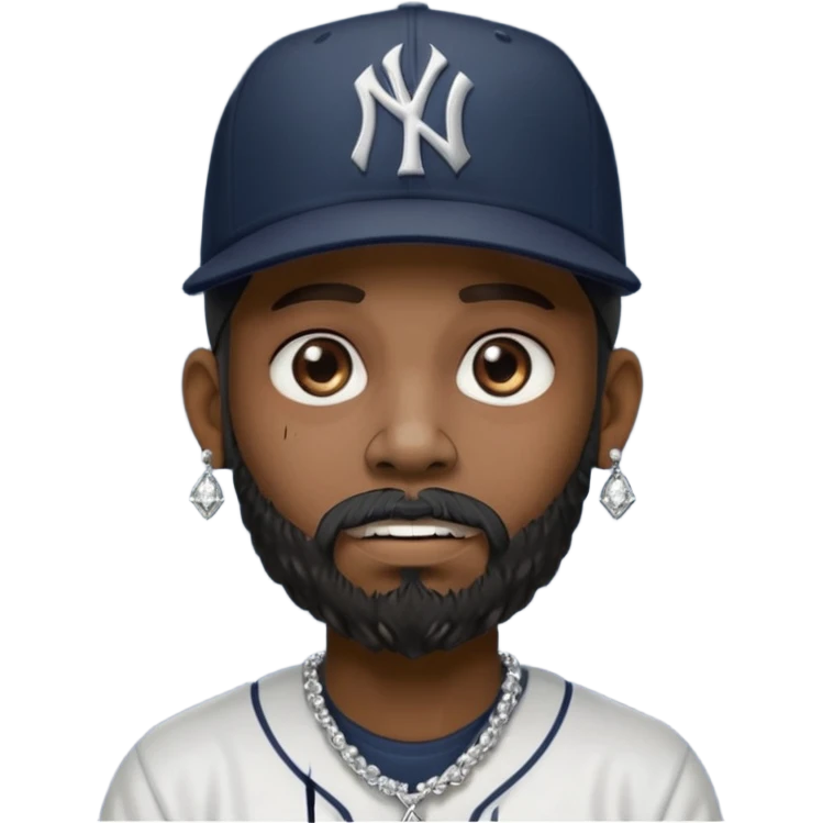 Hazme un zombie con barba en la barbilla el emoji que esté en blanco y negro osea la foto que tenga aretes pequeños una gorra volteada de los new York yankee y una cadena de diamantes que diga W emoji