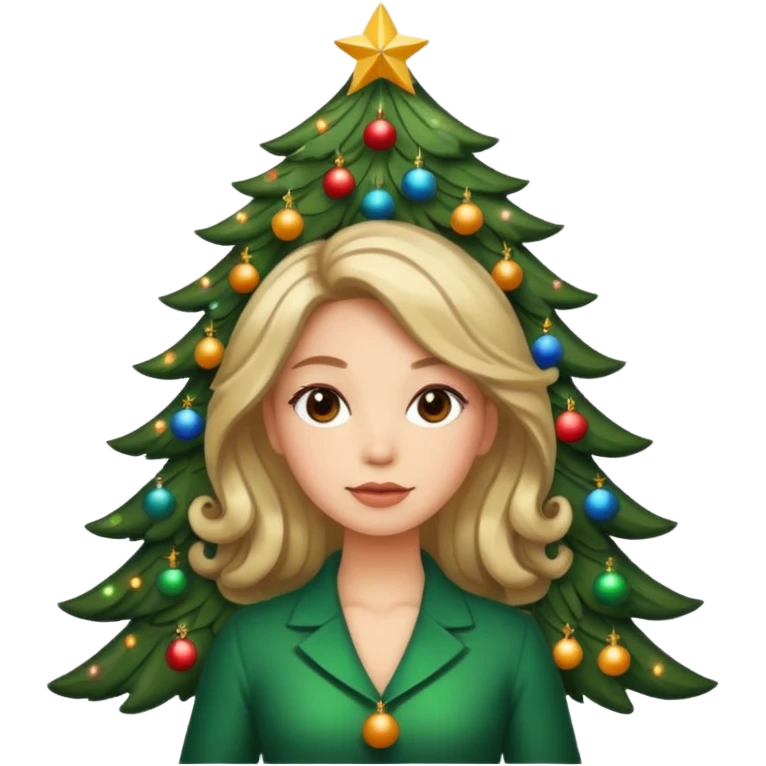 a woman whose hair is a Christmas tree emoji