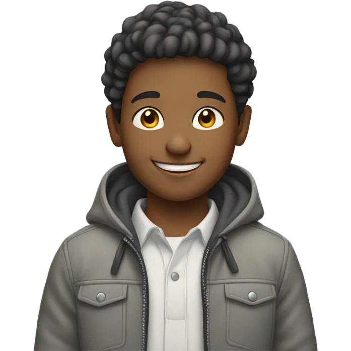 smiling boy in grey jacket emoji