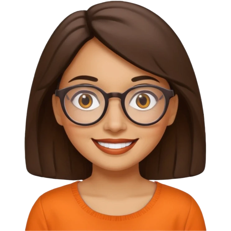 hispanic woman with round glasses and orange blouse with color emoji