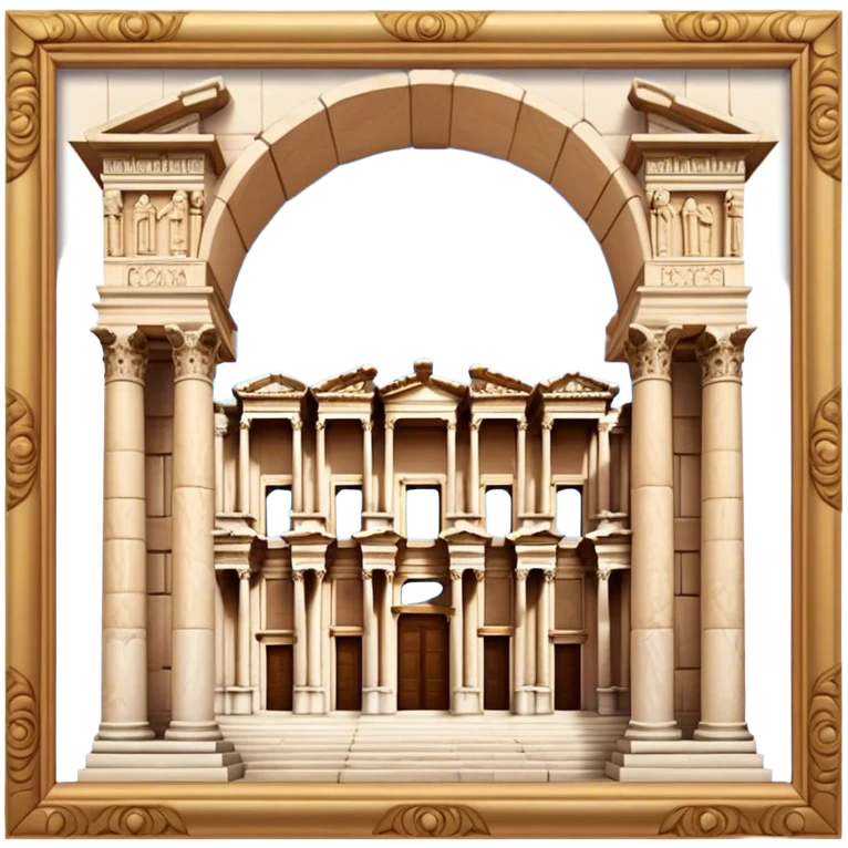 Cinematic Realistic Library of Celsus Landmark Emoji, depicted with an ornate ancient facade rendered with lifelike textures and warm, historical lighting. emoji