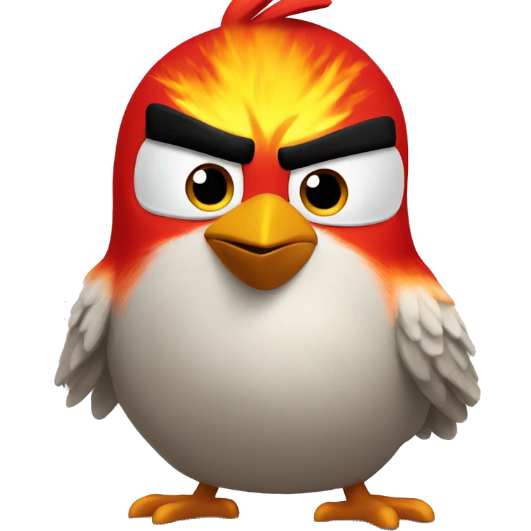 angry bird red but orange-yellow and on fire emoji