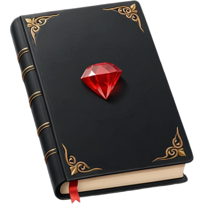 Magic black book with small red gem engraved in center. Only black color book emoji