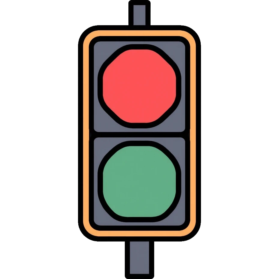 traffic light with red light illuminated, stop signal emoji