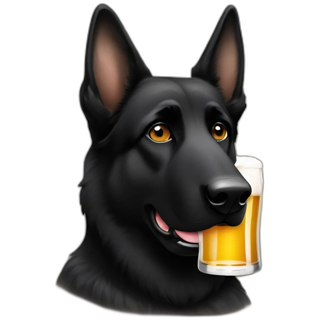 All black German shepherd with tan eye brows drinking old style beer emoji
