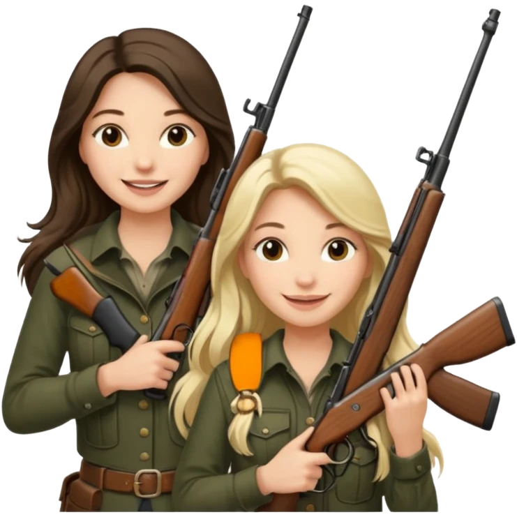 1 Long haired Brunette and blonde female hunting friends emoji
