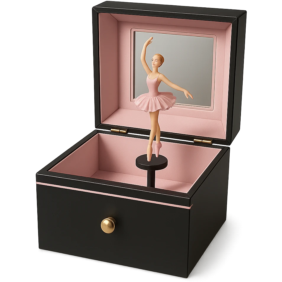black and pink music box with ballerina emoji