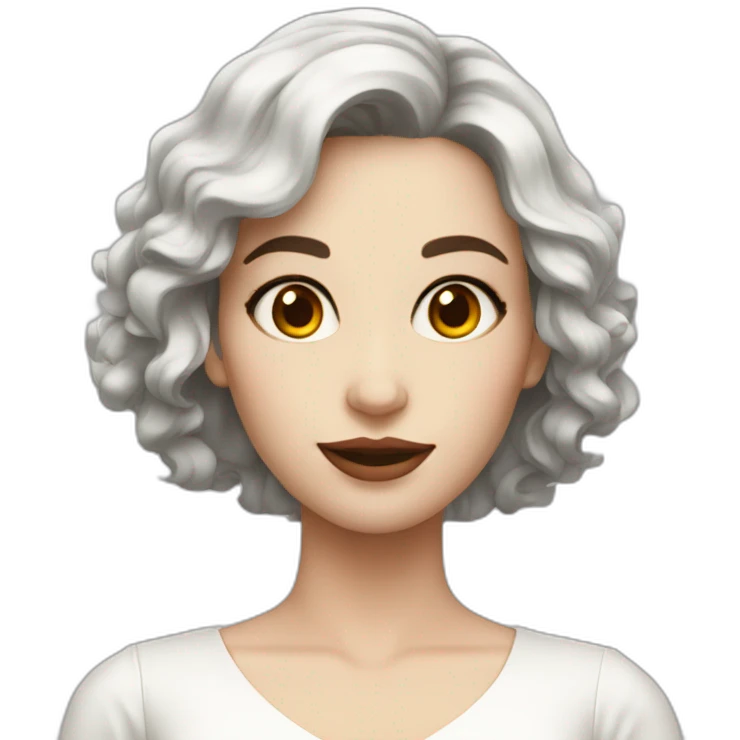 Woman short wavy short dark hair white dress white skin emoji