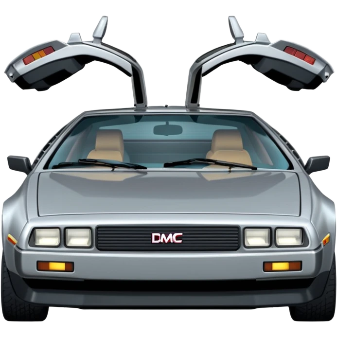 Silver DMC 12 Delorean, closed doors, backside view emoji