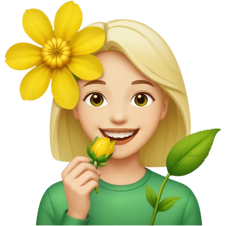 Normal emoji biting a flower emoji