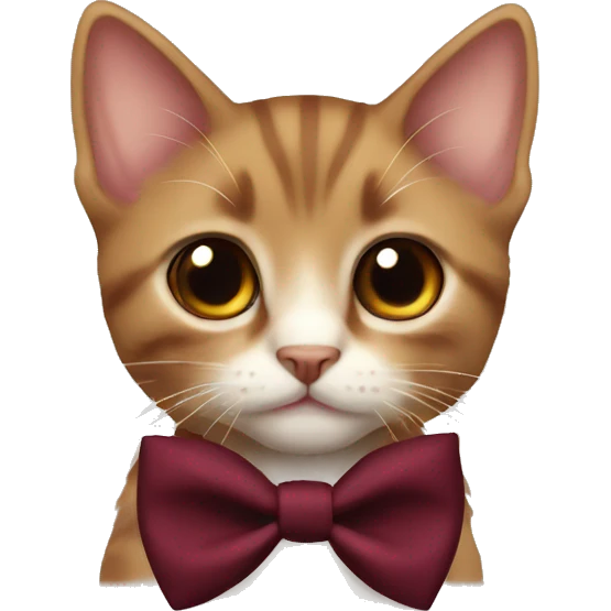Brown kitten with brown eyes and a maroon bow tie emoji