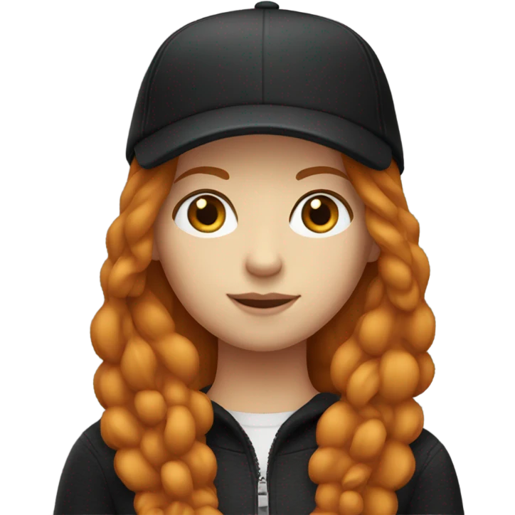 Ginger girl with straight long hair and a black cap on emoji