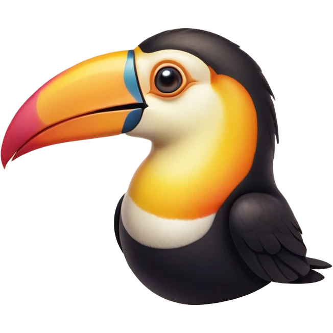 Cinematic Comical Toucan Portrait Emoji, Head tilted dramatically with an exaggeratedly shocked expression, featuring a boldly colored beak and wide, comically expressive eyes full of humorous disbelief, Simplified yet hilariously expressive features, highly detailed, glowing with a slightly sassy tropical glow, high shine, dramatic yet playful, stylized with an air of quirky exotic attitude, soft glowing outline, capturing the essence of a meme-worthy toucan that looks ready to side-eye its way into viral fame! emoji