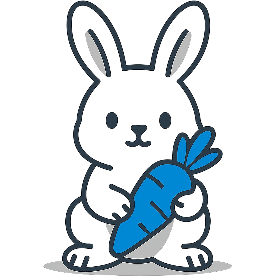 white rabbit holding a blue carrot, minimalist style emoji