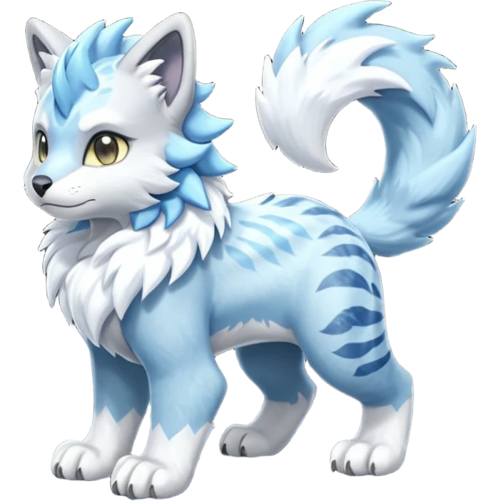 Icy cute scarf-covered glacial glistening glossy smooth soft flaky scaly furry flurry hyper-realistic boreal Lunaray-Manectric-Absol-Luxray-Bobcat-Fakémon-fusion-animal-creature, full body  emoji