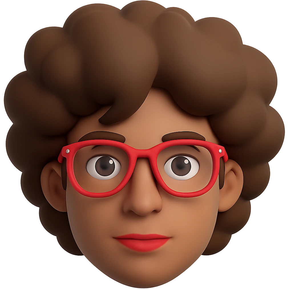 Make the hair much bigger on the face of a man with a lot of brown hair and red glasses, keep the style the same. Remove the background to isolate the subject. emoji