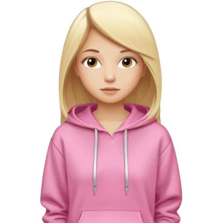 blonde girl with straight hair, natural makeup, in a pink hoodie and white shorts emoji