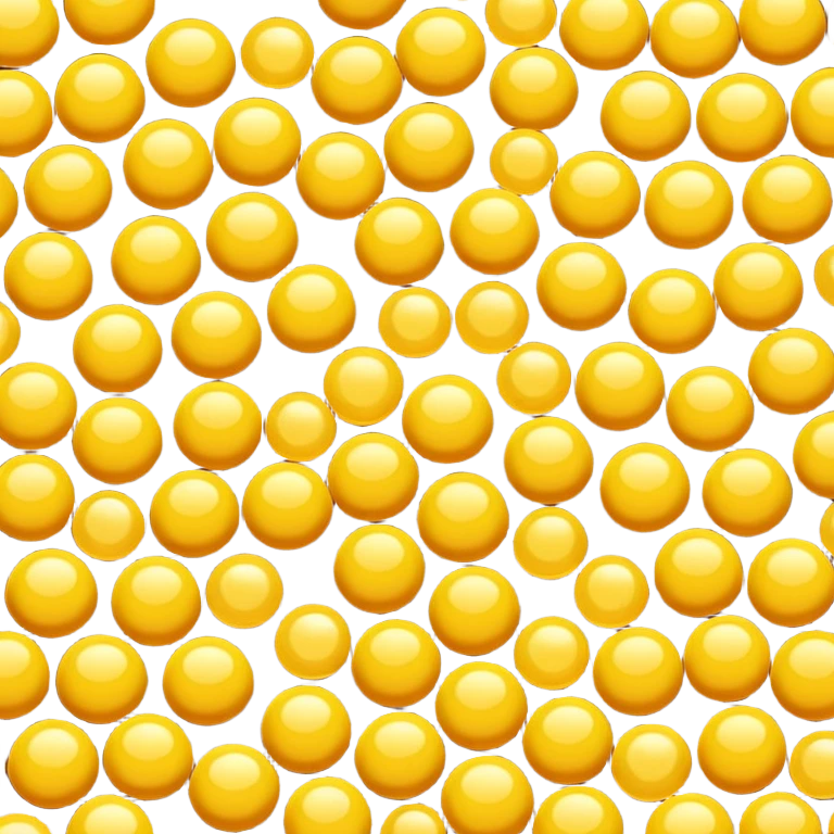 loose group of small round golden-yellow wax pellets, slightly flattened, soft matte finish, smooth uniform appearance, resembling glossy candy drops, apple emoji style, soft lighting, subtle shadows, transparent background, emoji scale emoji
