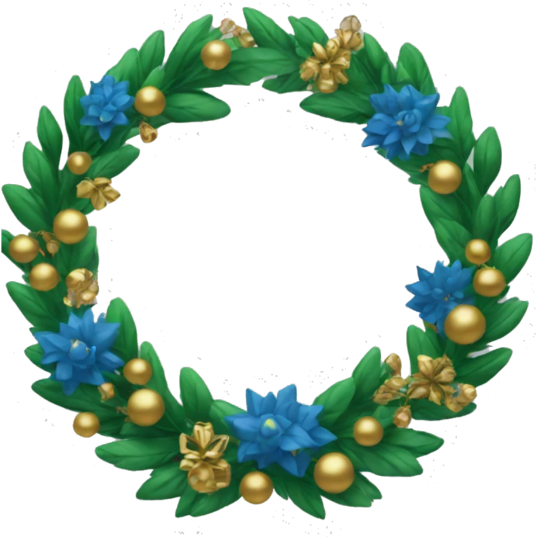 Green wreath with blue and gold ornaments  emoji