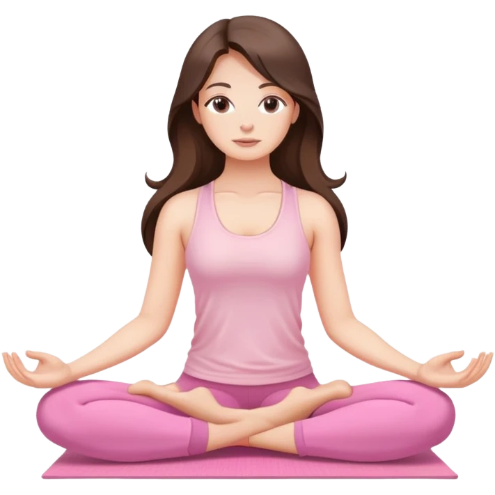Brunette long hair Woman wearing pastel pink  doing yoga mediation  emoji