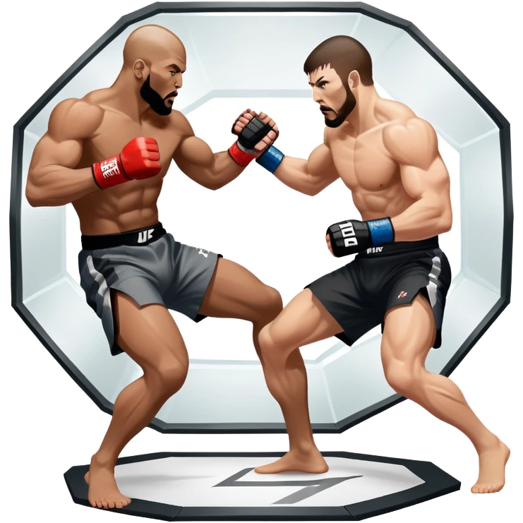 An icon showing two fighters in an intense battle inside the octagon, inspired by UFC 5. The design includes dynamic movement, sweat, and muscle detail, symbolizing the adrenaline and strategy of combat sports. Transparent background emoji