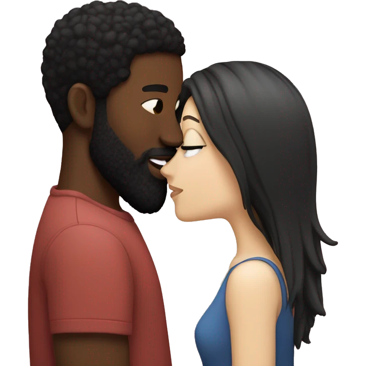 white girl black hair kissing black man with beard emoji