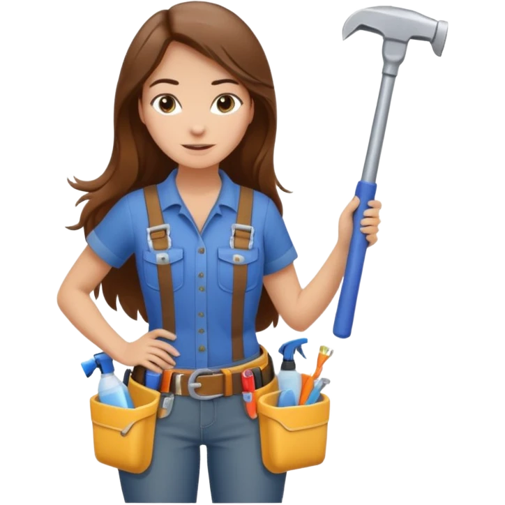 beautiful girl with long brown hair constructing new bathroom area with new shower and amenities  emoji