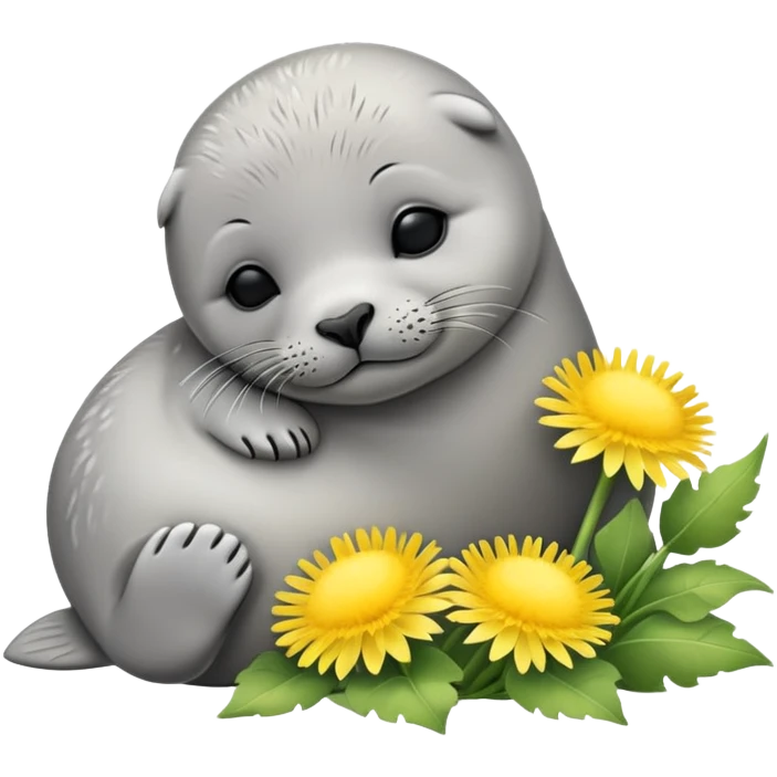 Napping baby seal and dandelions  emoji
