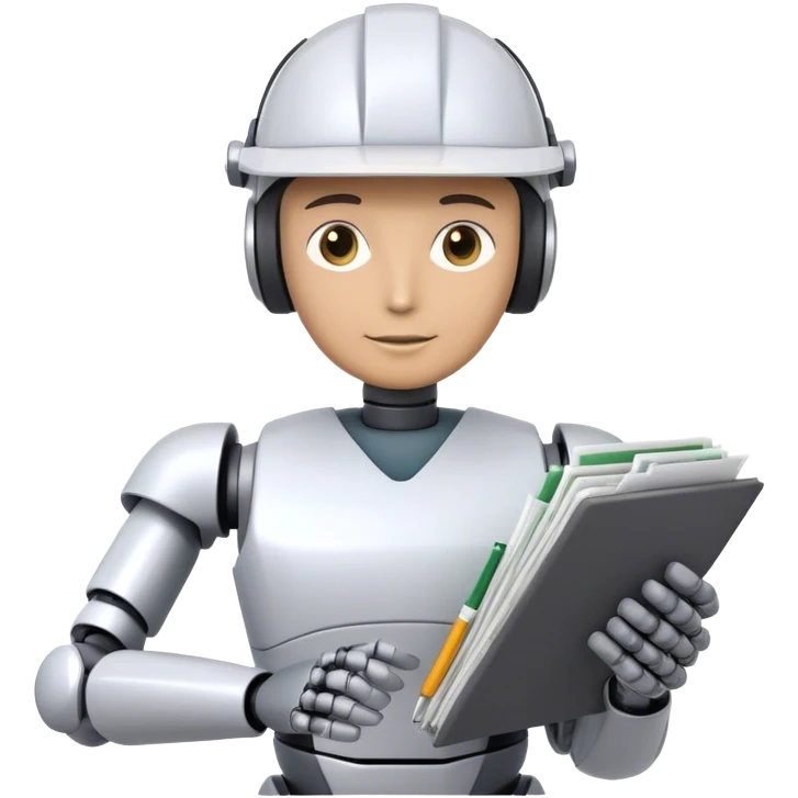 human like robot bookkeeper wearing an Green accountant visor  and holding spreadsheets emoji