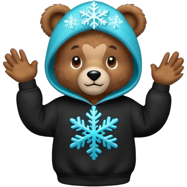Glitter bear with cyan snowflake black sweatshirt emoji