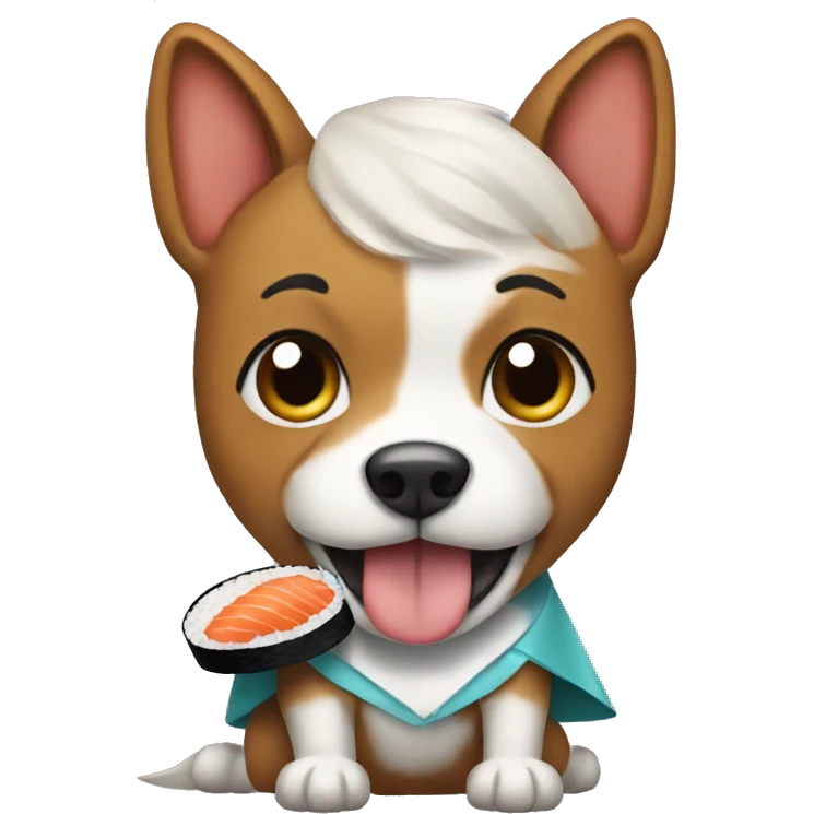 A dog eat a sushi with a dress emoji