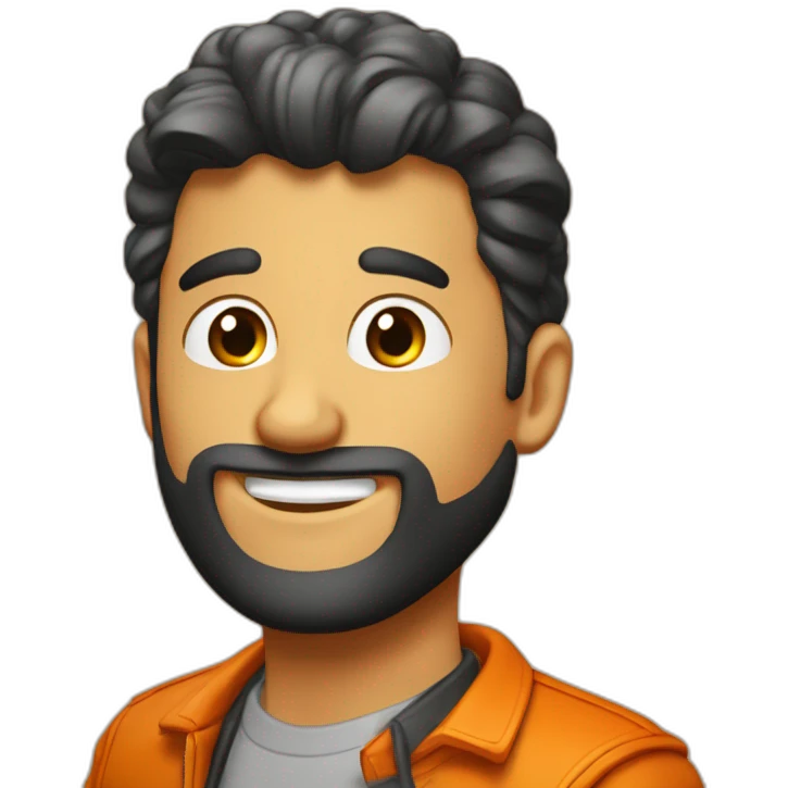 Hombre rubio con peinado de cola de caballo chaqueta naranja  emoji