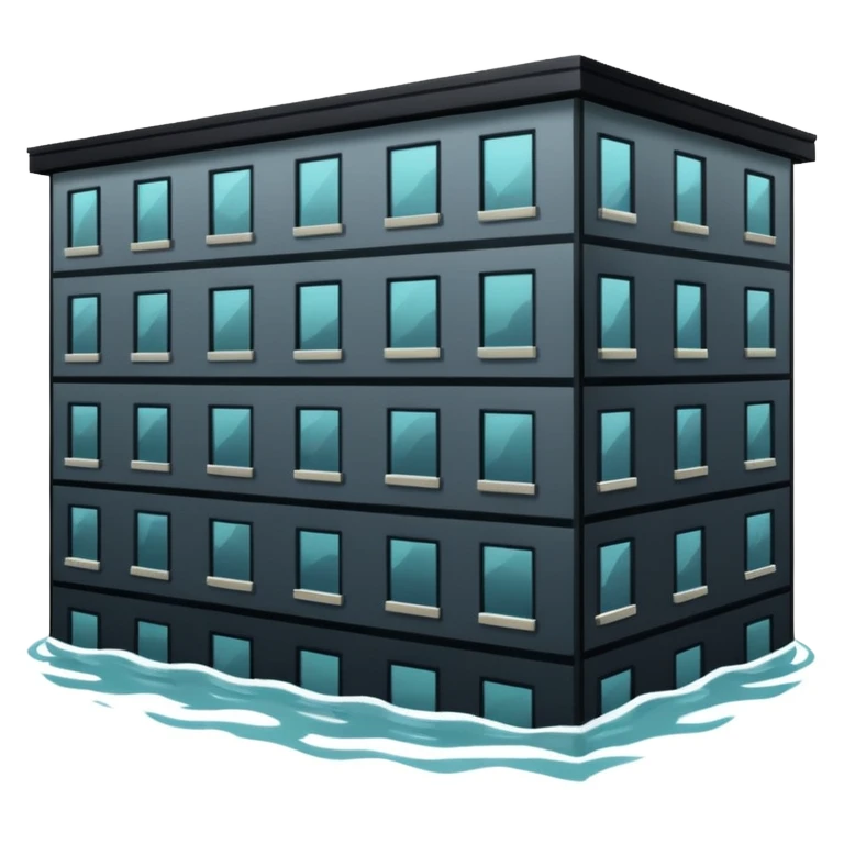 an apartment complex in flood (more than half of the building is underwater) emoji
