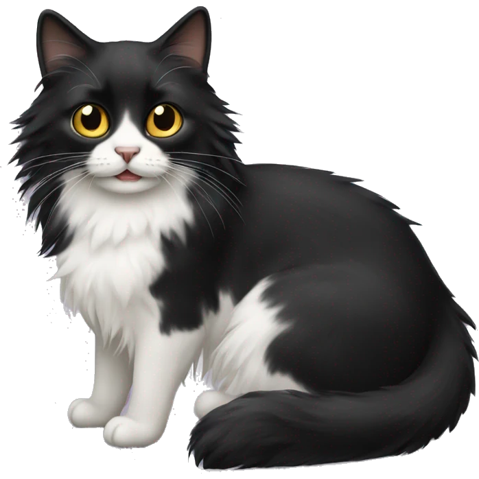 black cat domestic long-haired with half white mouth emoji