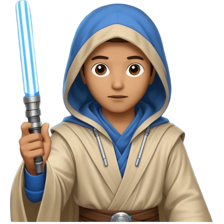 Jedi mind trick where a jedi is waving his hand hooded holding a lightsaber in the other hand emoji