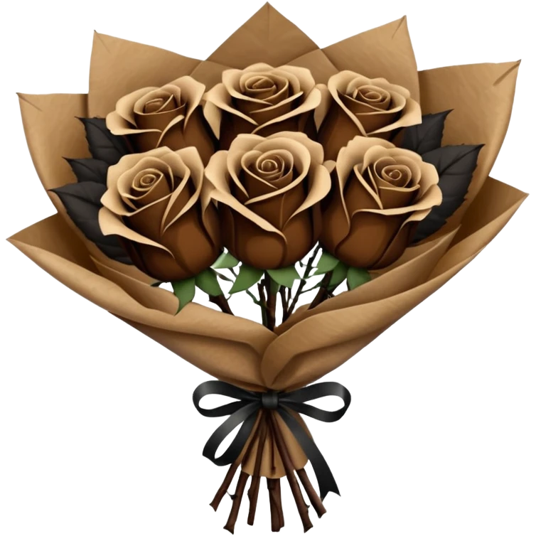 boquete of brown and black roses in a paper package emoji