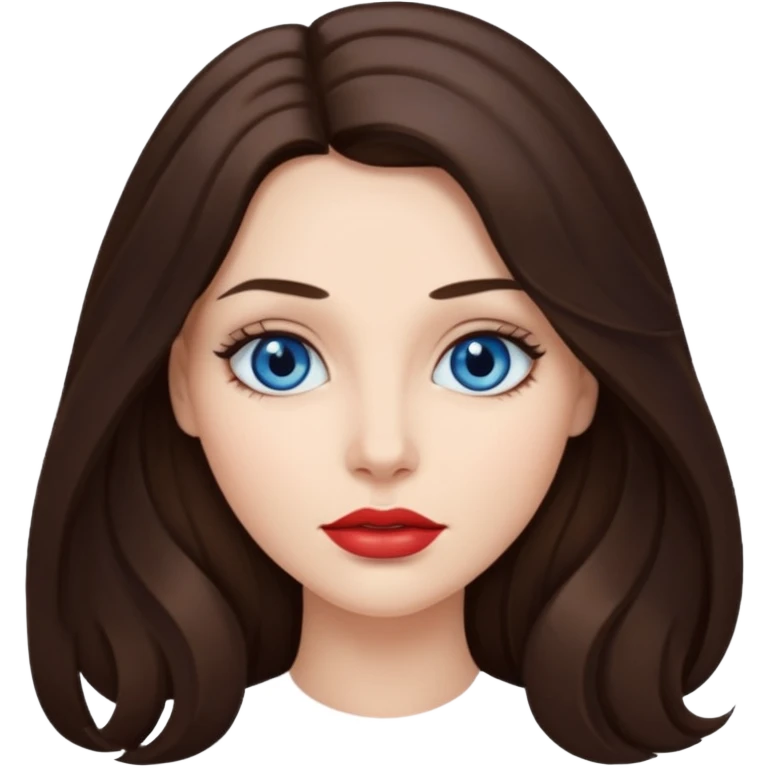 Woman with fair skin long brunette hair dark blue eyes and full lips emoji