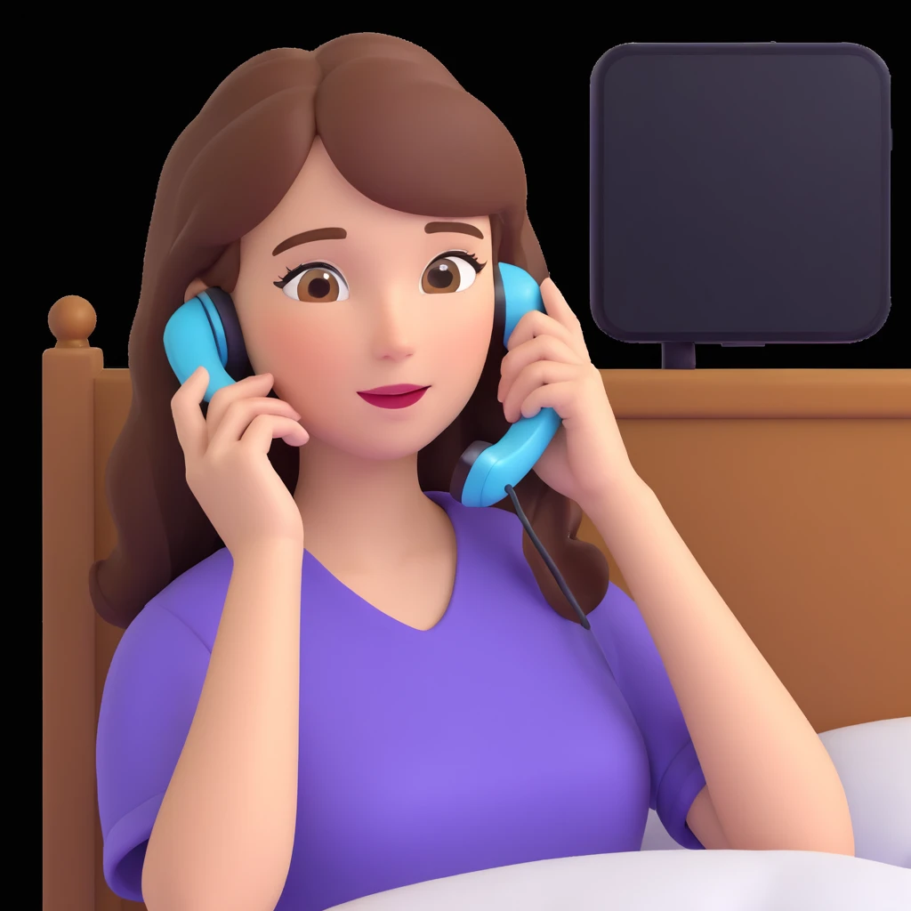 girl talking on phone bedroom background, close up pose emoji